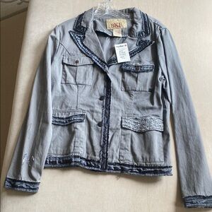BKE Gray Jean Jacket Cropped Casual Design